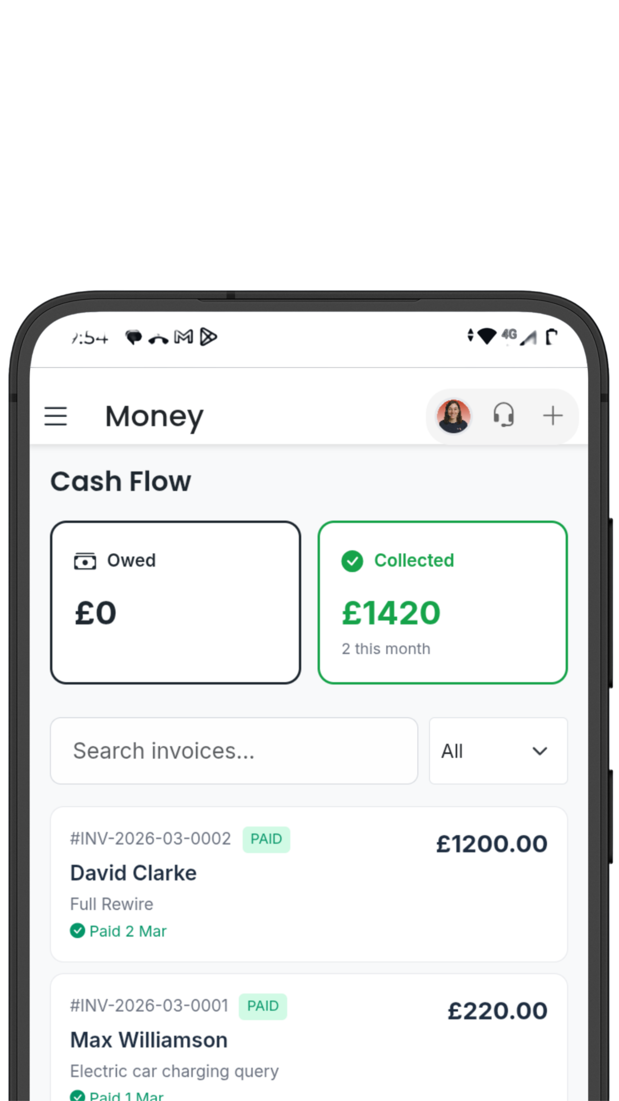 Cash flow — invoices paid automatically