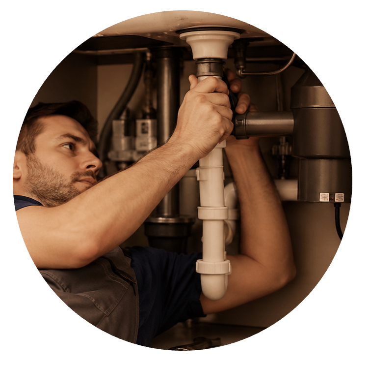 Plumber mid-job