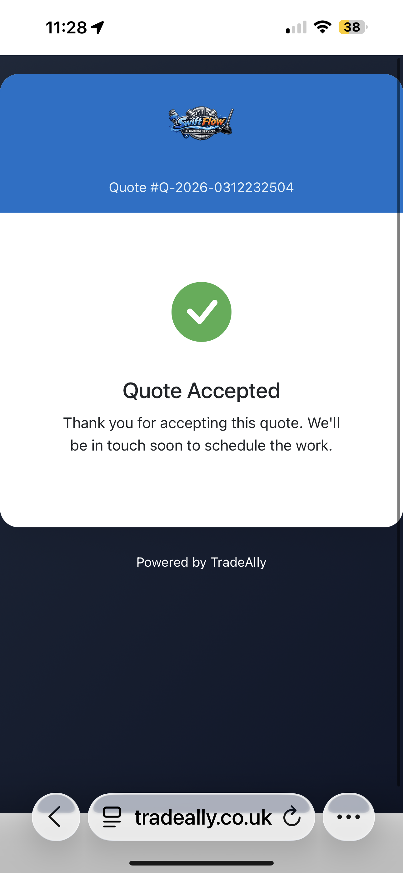 Customer accepted quote with one tap